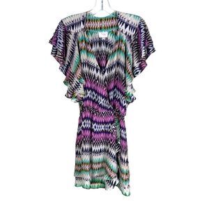 Parker Flora Silk Wrap Mini Dress Colorful Print Flutter Sleeve Summer XS
